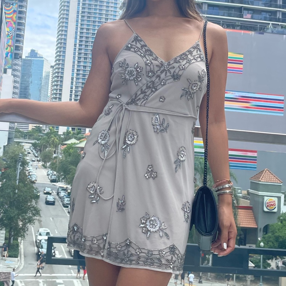 Altar'd State Light Gray Dress with Beaded Detail